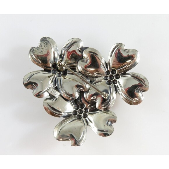 c1950's Vintage 3D Dogwood Tree Flower Sterling Silver Brooch by Beau 2 1/4" W x - Picture 2 of 6